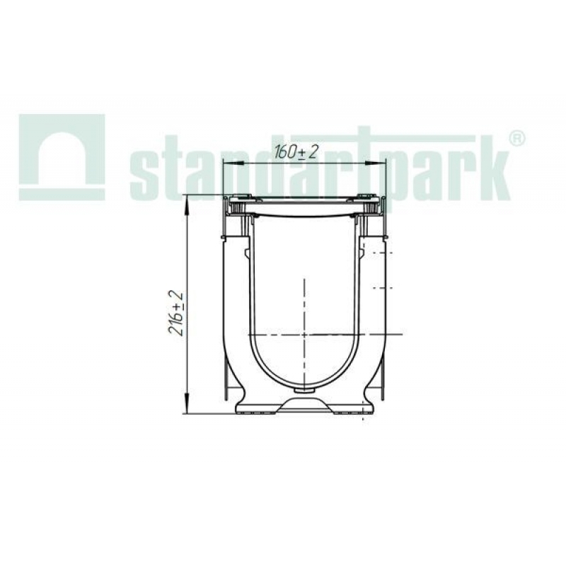 Лоток водоотводный пластиковый, с чугунной решеткой, Standartpark серия PolyMax Drive, DN 100, Н216