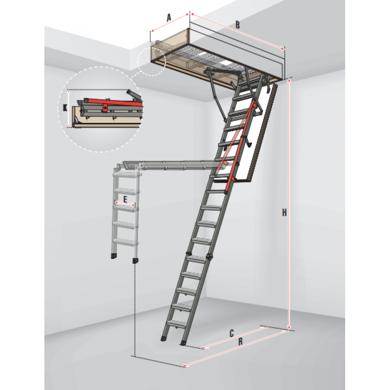Лестница чердачная металлическая для высоких потолков Fakro LMP, 60х144х300-366 мм
