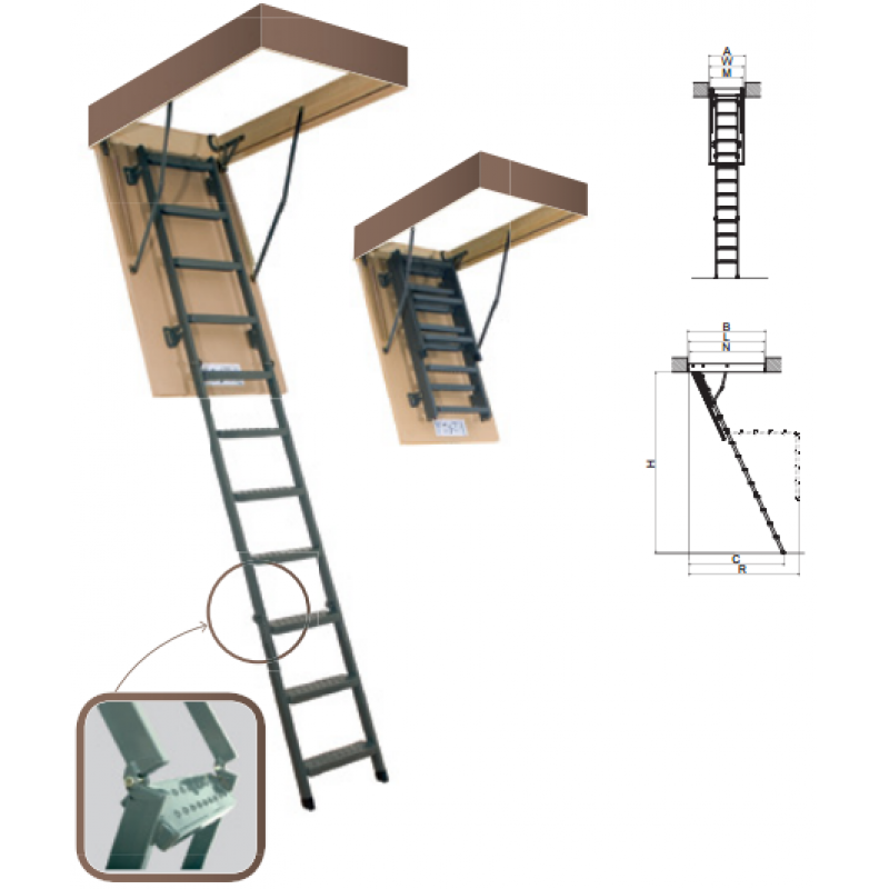 Лестница чердачная металлическая Fakro LMS, 70х120х280 мм