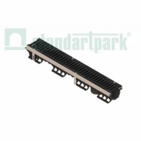 Лоток водоотводный пластиковый, с чугунной решеткой, Standartpark серия PolyMax Drive, DN 100, Н136