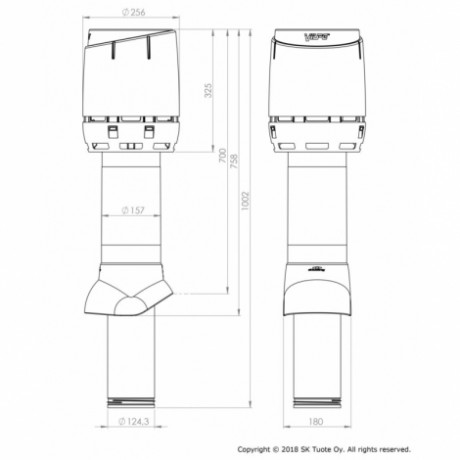 125P/IS/700 FLOW, Р-вентиляционный выход изолированный VILPE, цвет: черный