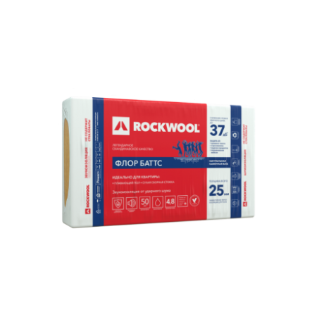 Rockwool ФЛОР Баттс, универсальный утеплитель 50х600х1000 мм (2.4 м²/уп, 0.12 м³/уп)