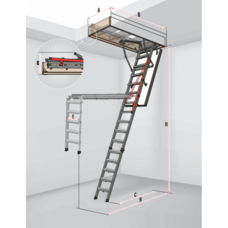 Лестница чердачная металлическая для высоких потолков Fakro LMP, 70х144х300-366 мм